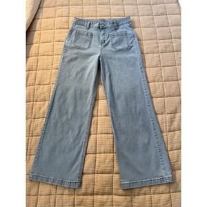 Unbranded Jeans Women XL Blue Wide Leg High Rise Front Patch Pockets Stretch